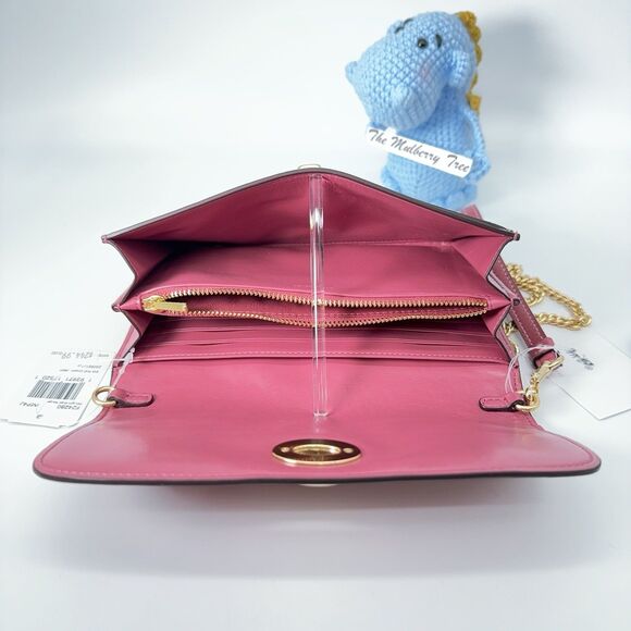 COACH Chain Crossbody in Signature Canvas F24280 Light Khaki/Rouge/Gold Wristlet - Picture 5 of 9